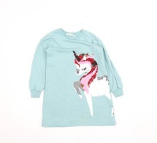 H&M Girls Blue Sequin Unicorn Long Sleeve T-Shirt Dress 5-6 Years