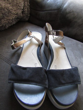 New Stonefly 6/39 second skin, navy suede wedge heel, silver slingback buckle S1