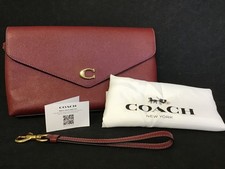 Coach leather bag handbag hand strap wyn cross-grain burgundy red dust T3394