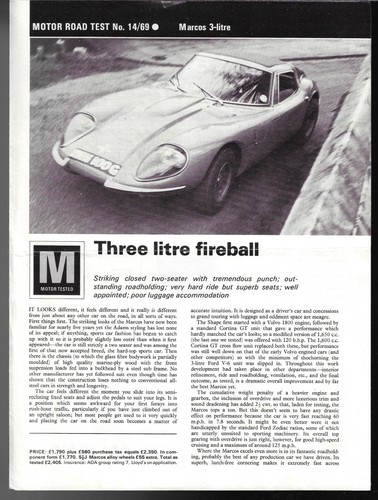 Marcos litre gt road - 3-litre, (ford)