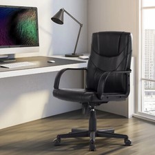 Apollo Office Desk Chair with Arms Black Bonded Leather Executive Swivel