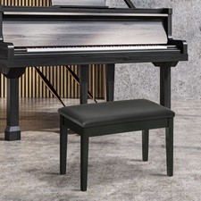 Classic Piano Bench Stool, PU Leather Keyboard Seat Rubber Wood Legs Black