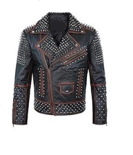 Men's Punk Rock Studded Faux Leather Jacket Motorcycle Club Biker Black Spiked