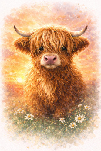 Highland cow sunset - cow,