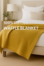 LUXURY WAFFLE BLANKET FLEECE TRAVEL THROW SOFA BED WARM COSY EXTRA LARGE Mustard