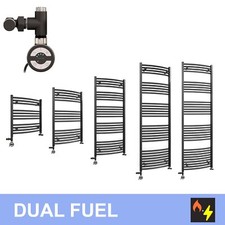 Dual Fuel Curved Towel Rail Radiator 500mm Width – Black + MOA Thermostat & Kit