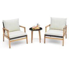3 Piece Patio Conversation Set Wicker Chair & Side Table Set w/ Soft Cushions