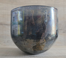 Isle of Wight Black Azurene Studio Glass Bowl - Height 10cm  - Label to Base