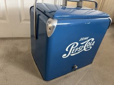 1950s Blue Metal Vintage Drink Pepsi coca cola Ice Cooler Progress Refrigeration