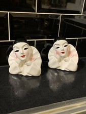 2x Vintage Retro 1970/80’s Ceramic Pierrot Clown Busts 13cm High. VGC.