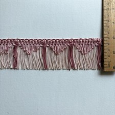 Vintage blush/rose pink scalloped layered lampshade fringe w. braid header F027