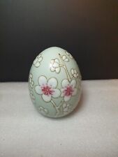 Vintage Decorated Egg Ornament - Duck Egg Blue With White / Pink Flowers Design