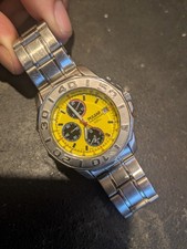  Retro  Pulsar Chrono alarm yellow face Military Style  Mens chunky Watch  works