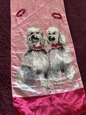 VTG Silk Scarf With Collared Poodles 1950s Pink Red