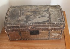 Studded Deer hide covered Trunk 18th early 19th century 1819 Rev War