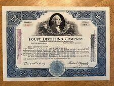 ORIGINAL VINTAGE FOUST WHISKEY DISTILLERY GLEN ROCK PA YORK CO STOCK CERTIFICATE