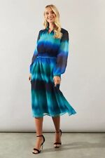 Wallis Petite blue Ombre shirred waist midi dress sizes 10 to 18