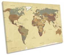 Map of the World Print CANVAS WALL ART Picture Beige