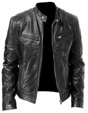 MENS VINTAGE CAFE RACER BLACK BROWN GENUINE LEATHER SLIM FIT REAL BIKER JACKET