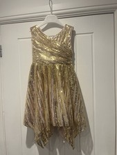 Monsoon Gold & Pink Sequin Satin Bow Party Dress  Christmas Age 5-6 Years