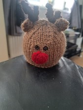 Terrys Chocolate Orange Or Bath Bomb Cover  Reindeer Xmas Hand Knitted
