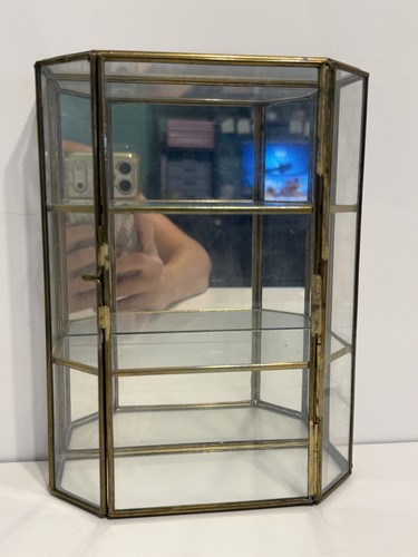 Vintage brass glass curio - vintage,