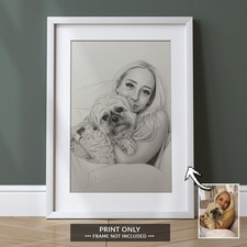 Pencil Sketch Style Pet Portrait Print, Personalised, Any Pet BUY 1 GET ONE FREE