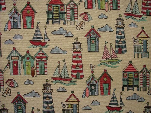 Tapestry beach huts nautical - beach,