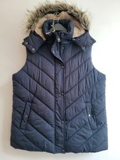 Fat Face Navy Blue Gilet Body Warmer Womens Size 14 Faux Fur Hood Good Condition