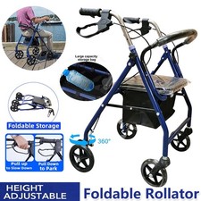 Foldable Lightweight Rollator Mobility Walker 4Wheeled Walking Aid with Seat Bag