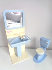 Vintage Sindy Bathroom Vanity Sink and Toilet Pale Blue and Cream 1970s