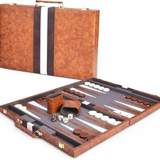 Portable 18” Leather Backgammon Board Game Set for Adults, Kids & Travel