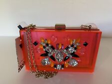 Skinny Dip Perspex Box Clutch Bag  Bright Orange 🧡 Beaded -Jewels 💎 