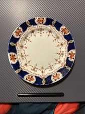 Crescent China Plate –James Green & Nephew Retail Stamp – Floral & Cobalt Design