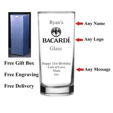 Personalised Hi ball Bacardi Glass, Birthday Gift,18th 21st 30th 40th 50th 60th