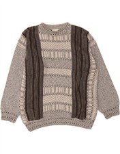 ALESSANDRO MAGNO Mens Crew Neck Jumper Sweater Medium Grey Striped CX05