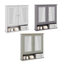 Bathroom Wall Cabinet Storage 2 Door Mirrored Cupboard MDF Shelves Vanity Unit