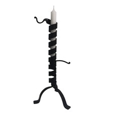 Wrought Iron Style Wind Up Candlestick Holder Adjustable Black 14"
