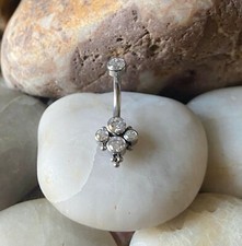 ASTM F136 Titanium Beaded & Cubic Zirconia Gem Cluster Navel Belly Bar - 10mm