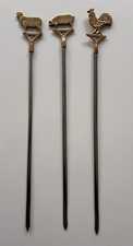 Set Of 3 Vintage Turkish Stainless Steel Skewers Shish Kababs Animal Toppers