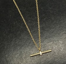 Fine Albert necklace, gold on solid Sterling Silver, T bar, chain. ~1.6g, box.
