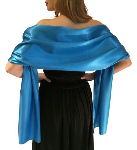 Turquoise satin pashmina shawl - pashmina,