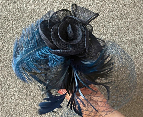 Navy mesh fascinator headpiece - navy,