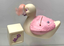 Vintage Tonka Keypers 1980's Baby Belle Swan Coin Bank Princess & Cube (P4)