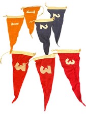 Vintage Semaphore Signal Flags Set Orange Red Blue Rope Toggle Fastening