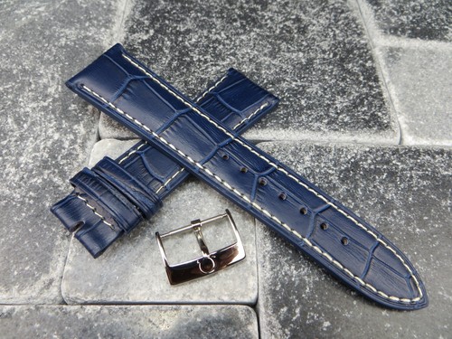 20mm leather strap navy - leather, blue