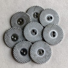 8 Large Abstract Silver Cut Reflective Design Coat Buttons, 2 Hole, 34mm, Set #1