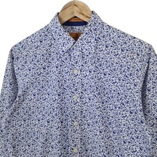 Simon Carter Mens Floral Shirt Size Medium Slim Fit All Over Print Blue 