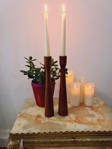 Vintage wooden candlesticks - wooden,