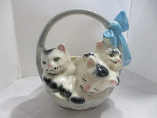 Vtg kittens basket blue - vtg.,